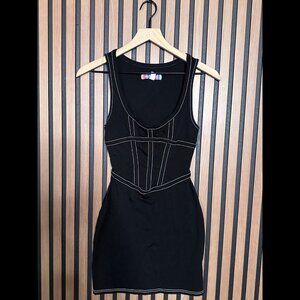 Urban Outfitters Dress XS Womens Black Sheath White Stitching Fabric Stretch